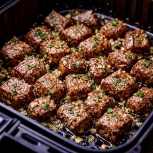 Crispy air fryer steak bites tossed in rich garlic butter with caramelized edges and juicy center.