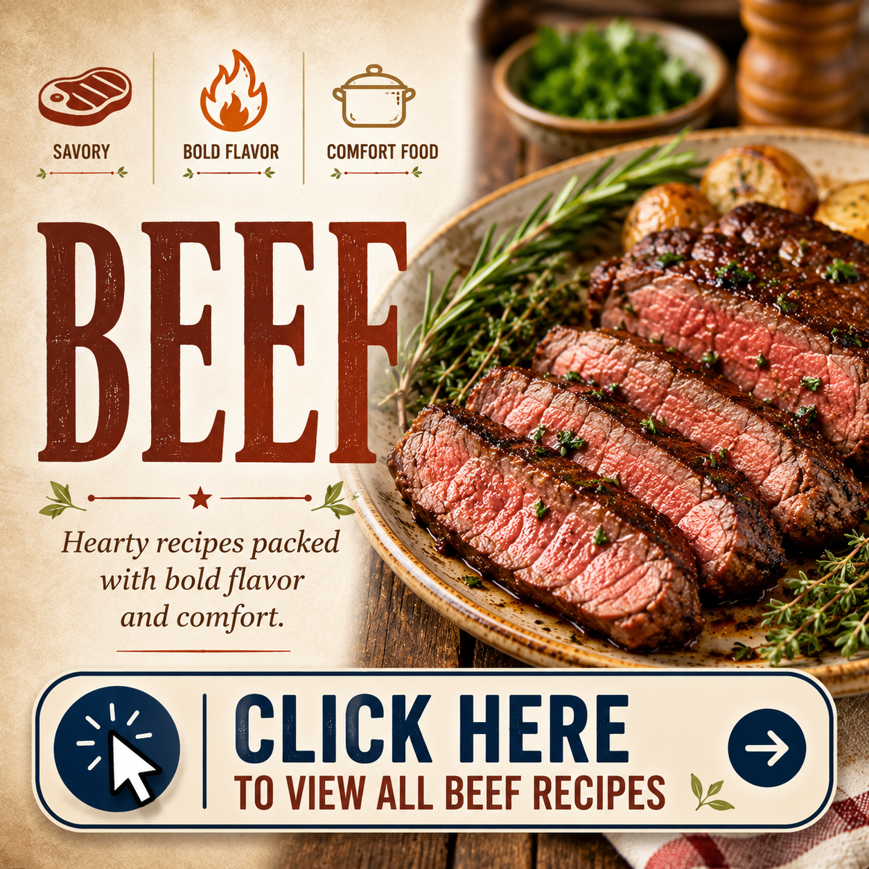 Beef recipe category featuring juicy steaks, hearty dinners, and comfort food favorites.