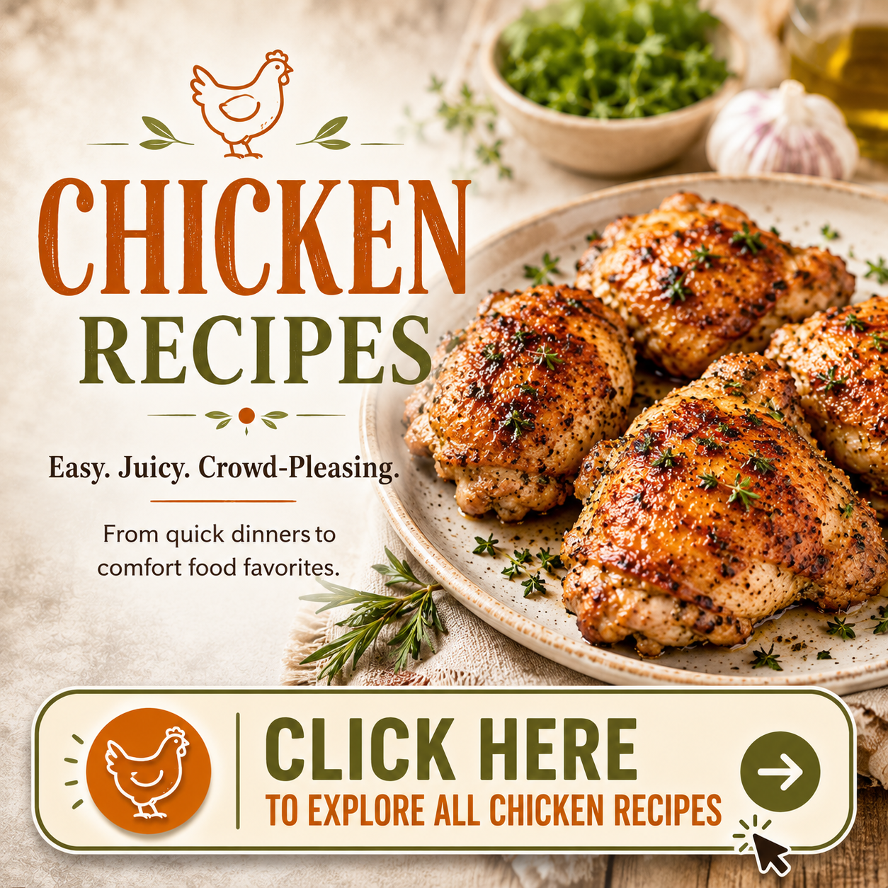 Homemade chicken recipes featuring juicy roasted chicken and comforting family dinners.